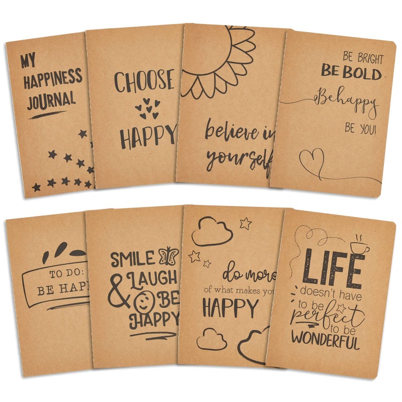 Paper Junkie Inspirational Notebooks Set - 8 Pack A5 (5.8 x 8.3 in) Kraft Paper Lined - Bulk Journals for School & Office - Teacher Essentials & Note-Taking - Image 1